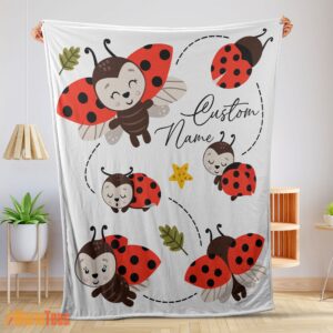 Happy Cute Ladybug Cartoon Blanket Fleece Customized Blanket