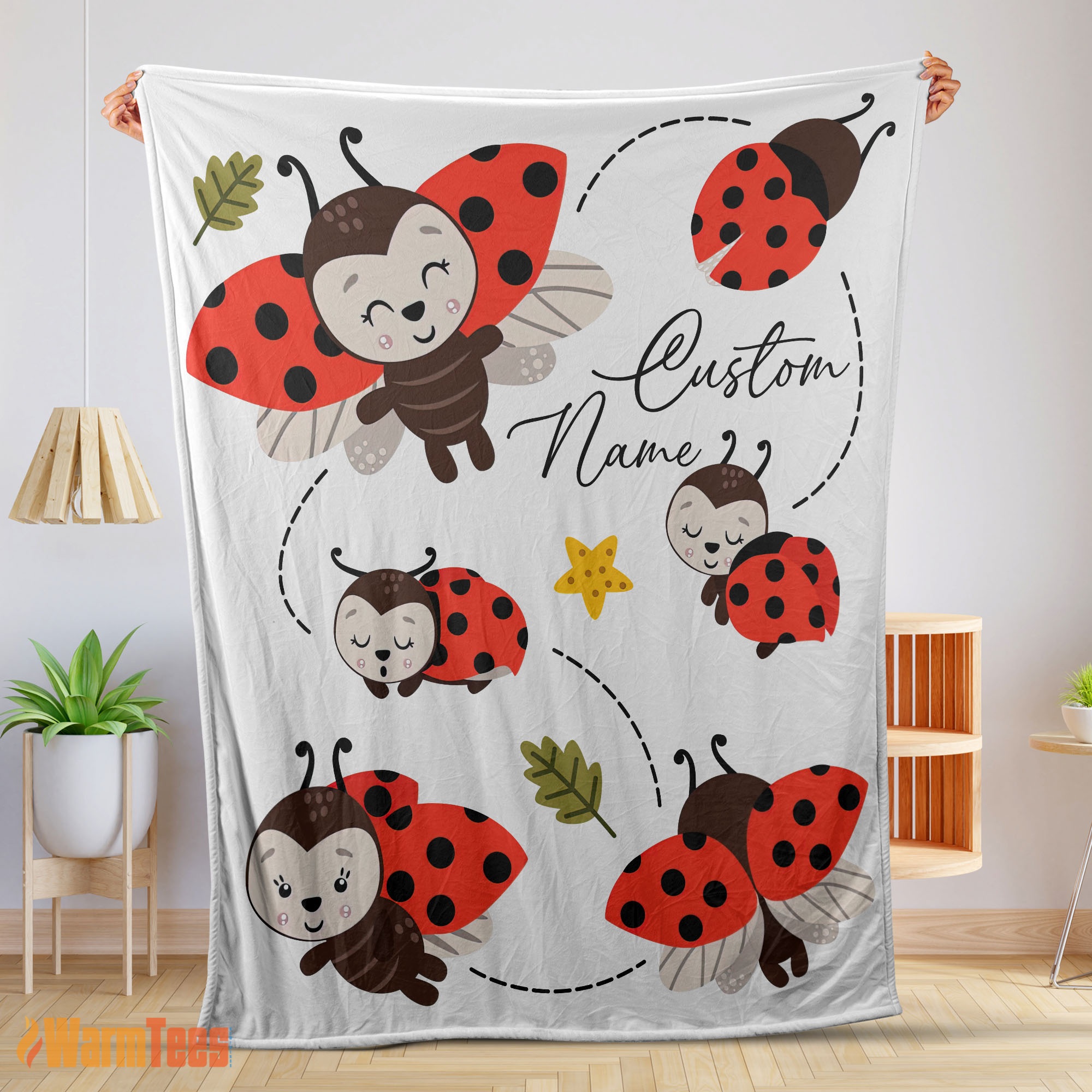 Happy Cute Ladybug Cartoon Blanket Fleece Customized Blanket