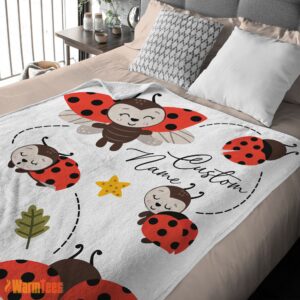 Alternative view of Happy Cute Ladybug Cartoon Blanket Fleece Customized Blanket