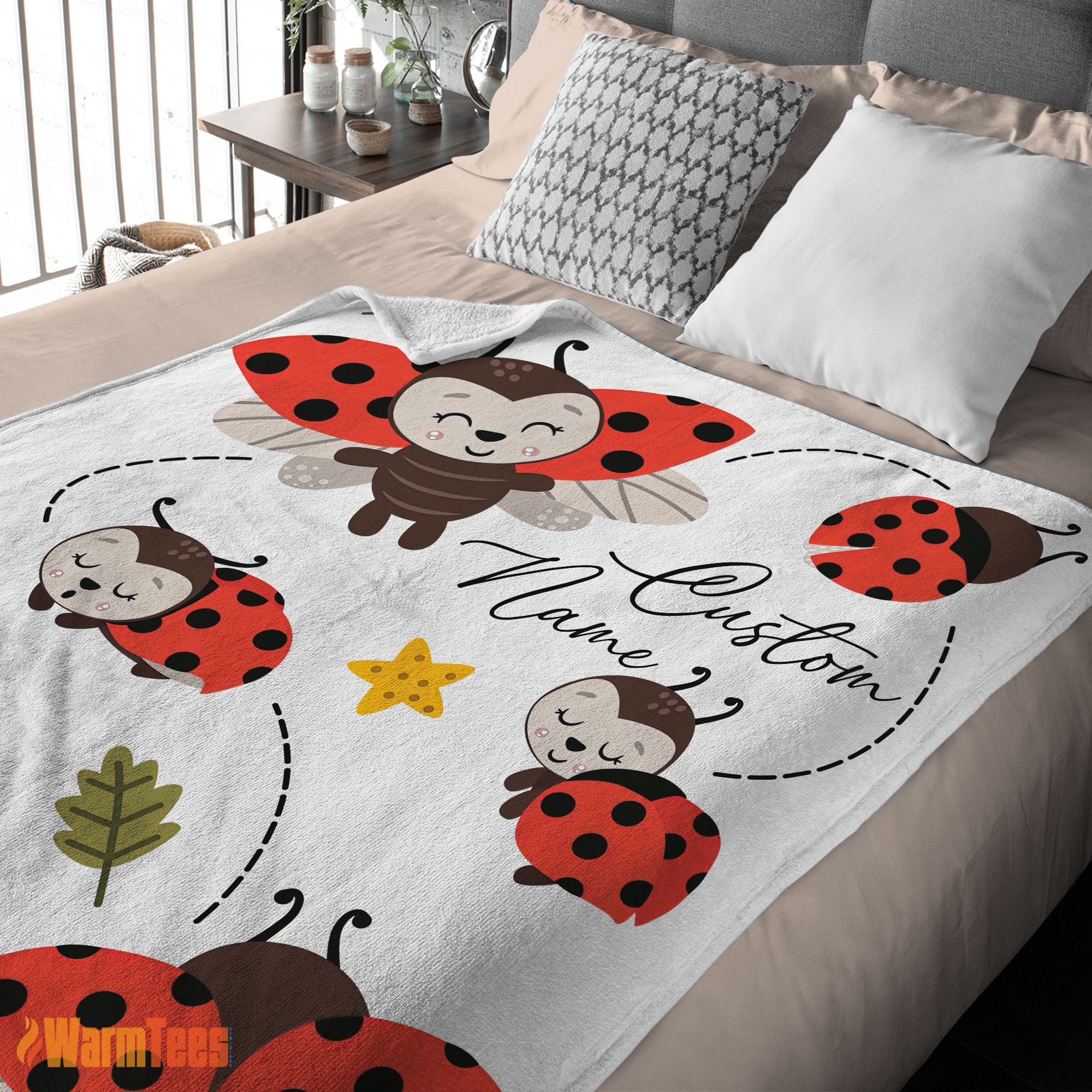 Happy Cute Ladybug Cartoon Blanket Fleece Customized Blanket - Image 2