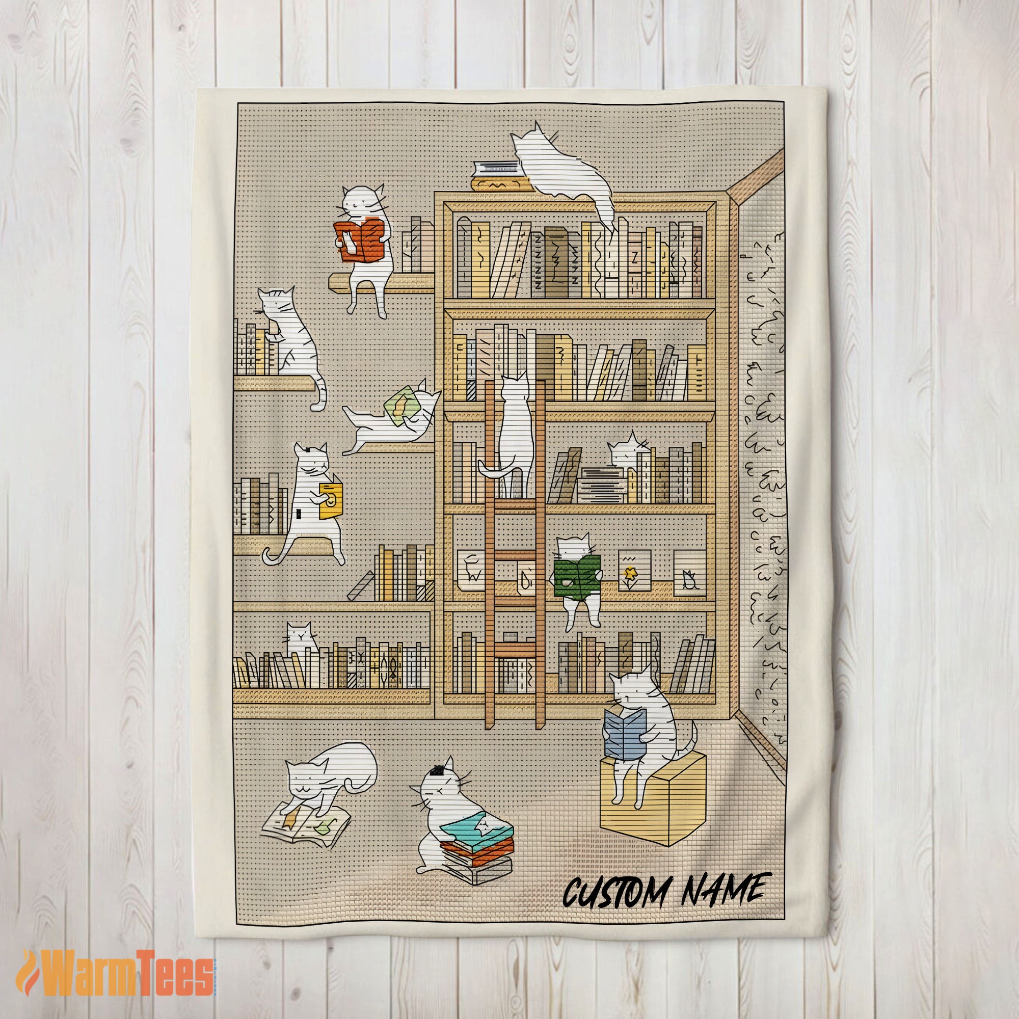 Happy Cute Vintage Minimalist Cat Book Reading Blanket Fleece Customized Blanket