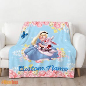 Alternative view of Happy Disney Alice & The White Rabbit Alice In Wonderland Blanket Fleece Customized Blanket