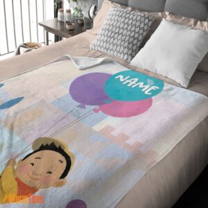 Alternative view of Happy Disney Cartoon Up Boy With Balloon Blanket Fleece Customized Blanket