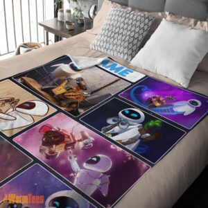 Alternative view of Happy Disney Cartoon Wall-E and Eve Blanket Fleece Customized Blanket
