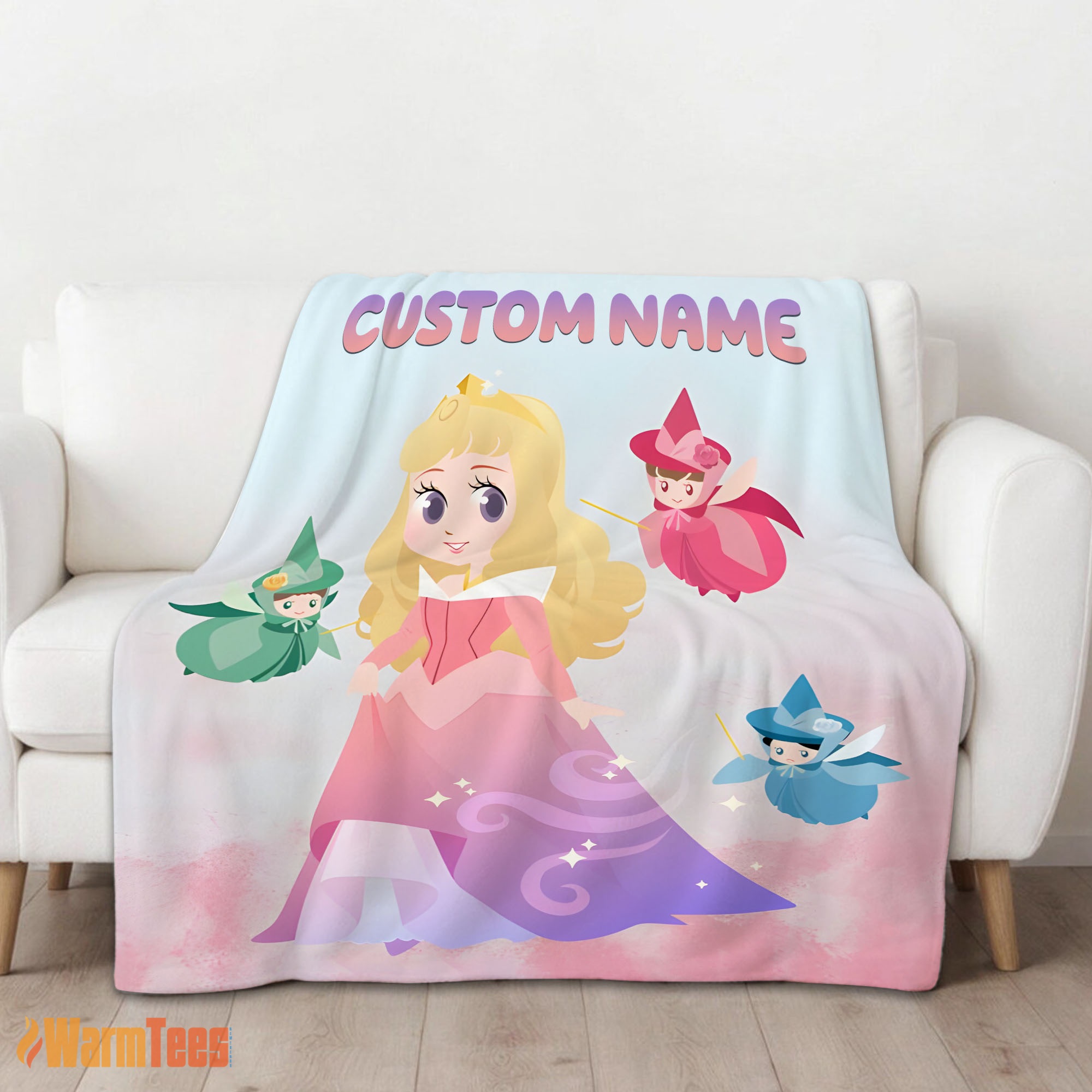 Happy Disney Chibi Aurora Sleeping Beauty Pastel-Colored Blanket Fleece Customized Blanket - Image 2