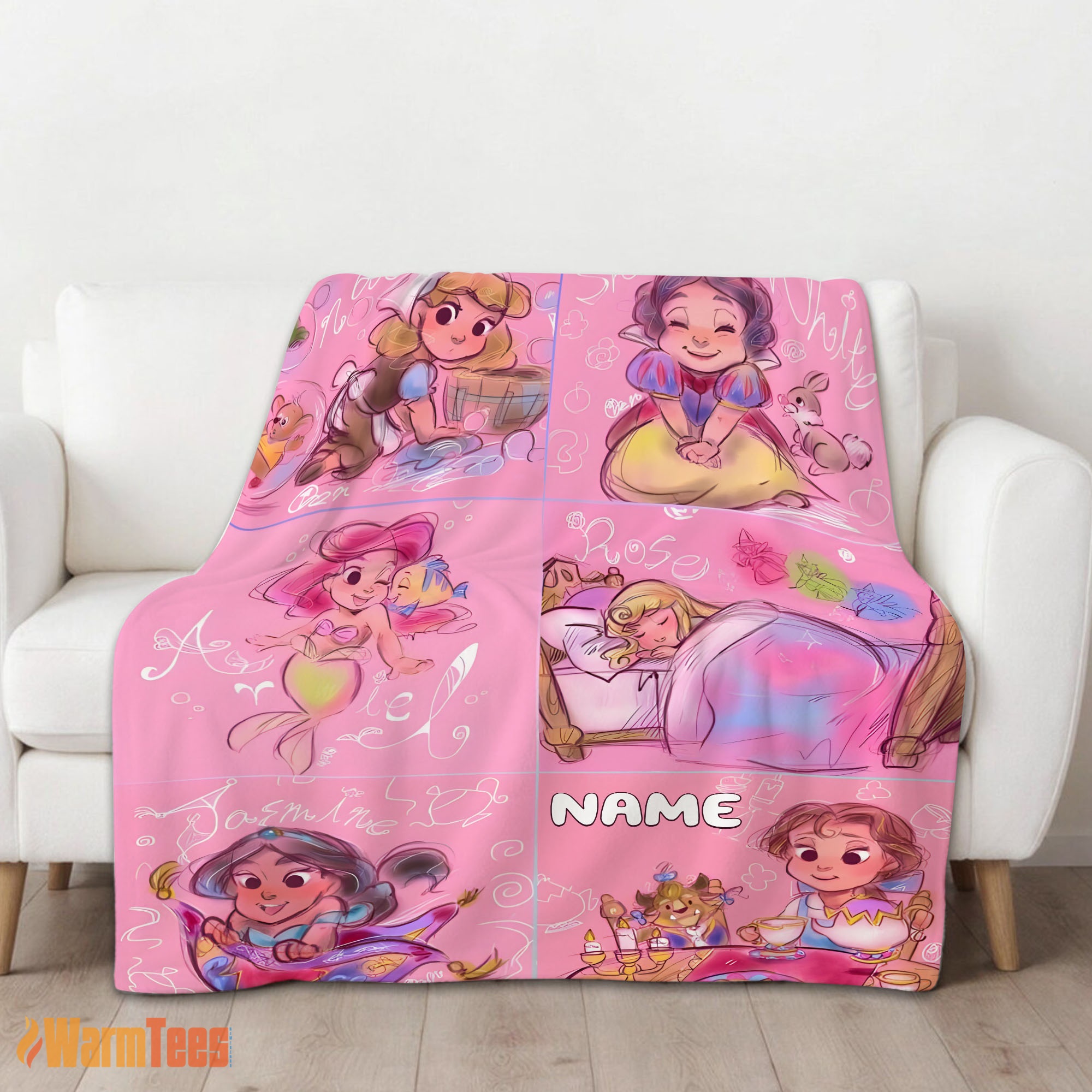 Happy Disney Cute Kids Princess Sketches Blanket Fleece Customized Blanket - Image 2