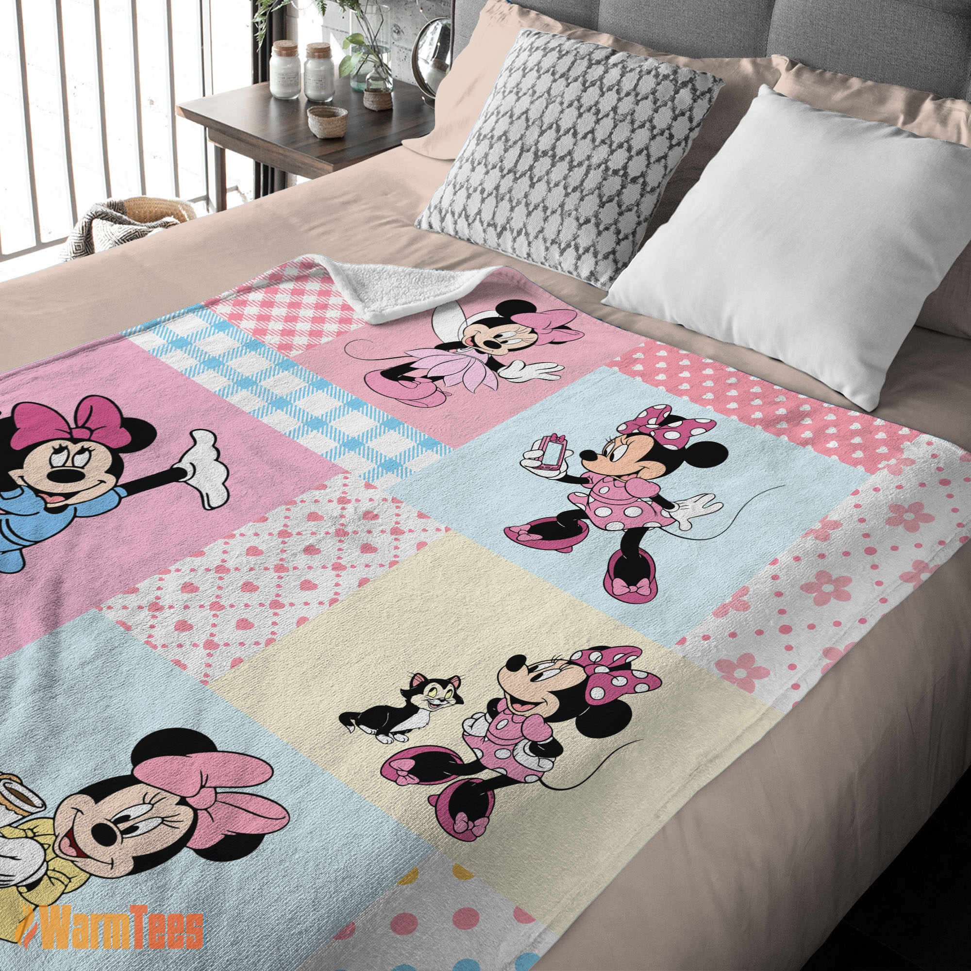 Happy Disney Minnie Mouse Patchwork Pattern Blanket Fleece Customized Blanket - Image 2