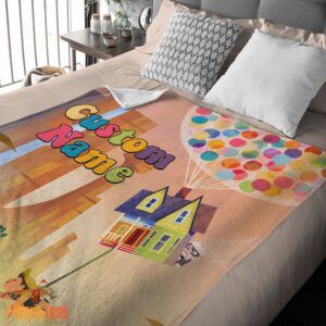 Alternative view of Happy Disney Pixar Up with our Balloons and Sky with House Movie Blanket – Customize Blanket