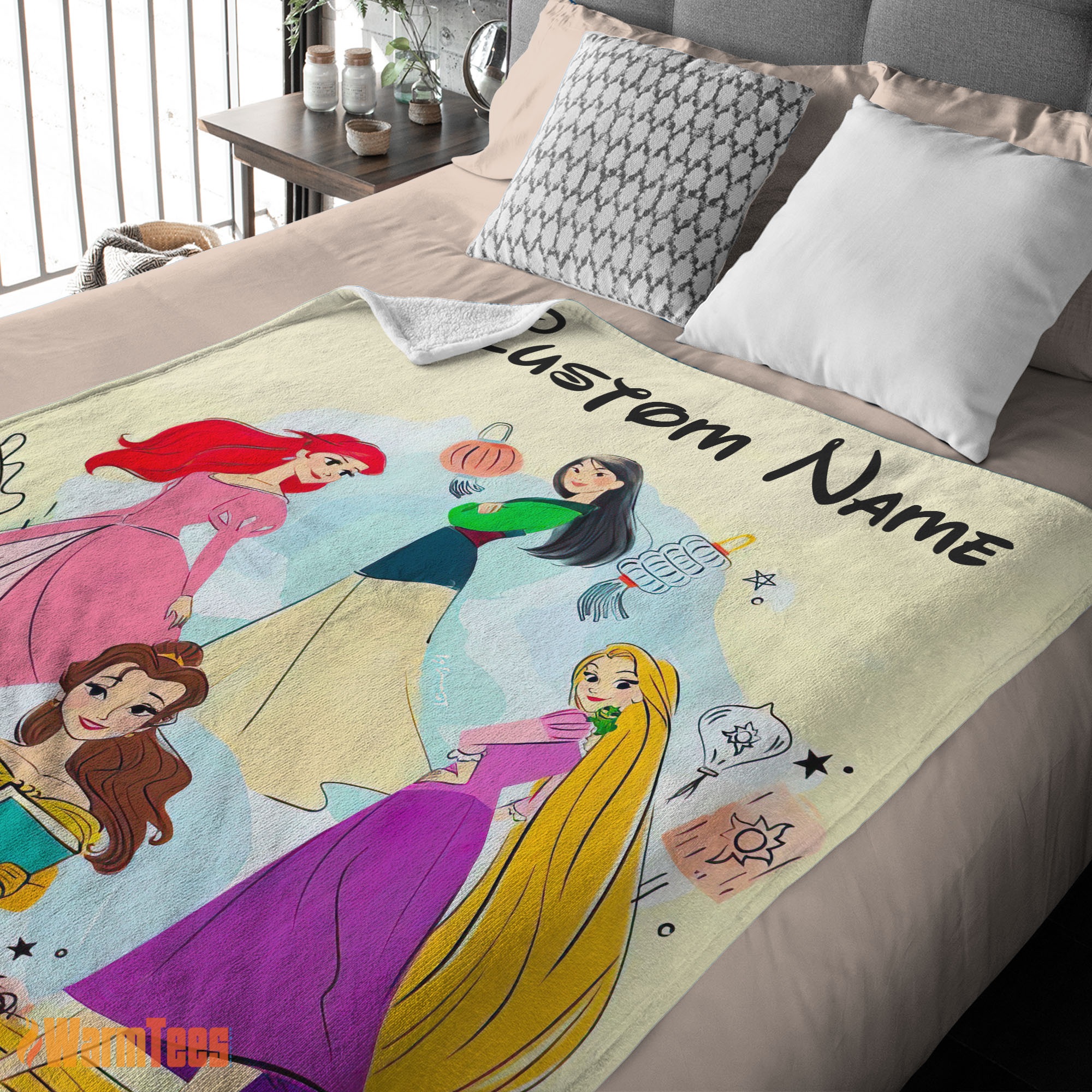 Happy Disney Princess Ariel Mulan Rapunzel Belle Princess Blanket Fleece Customized Blanket - Image 2