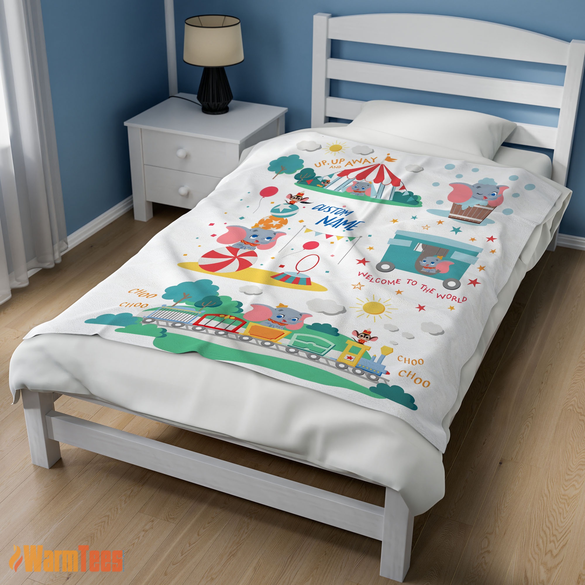 Happy Dumbo Personalized Minky Blanket Circus Elephant Nursery Blanket Fleece Customized Blanket - Image 3