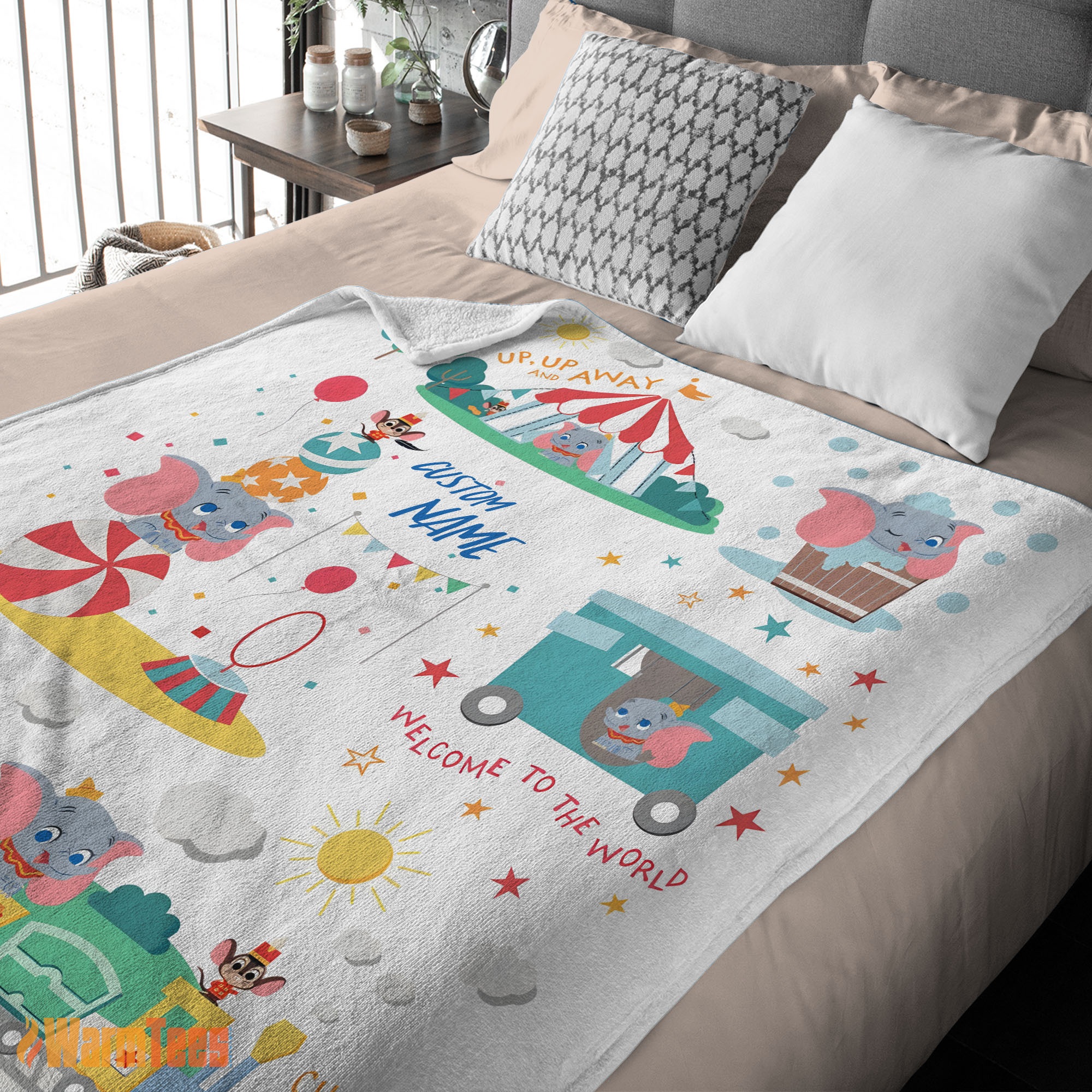 Happy Dumbo Personalized Minky Blanket Circus Elephant Nursery Blanket Fleece Customized Blanket - Image 2