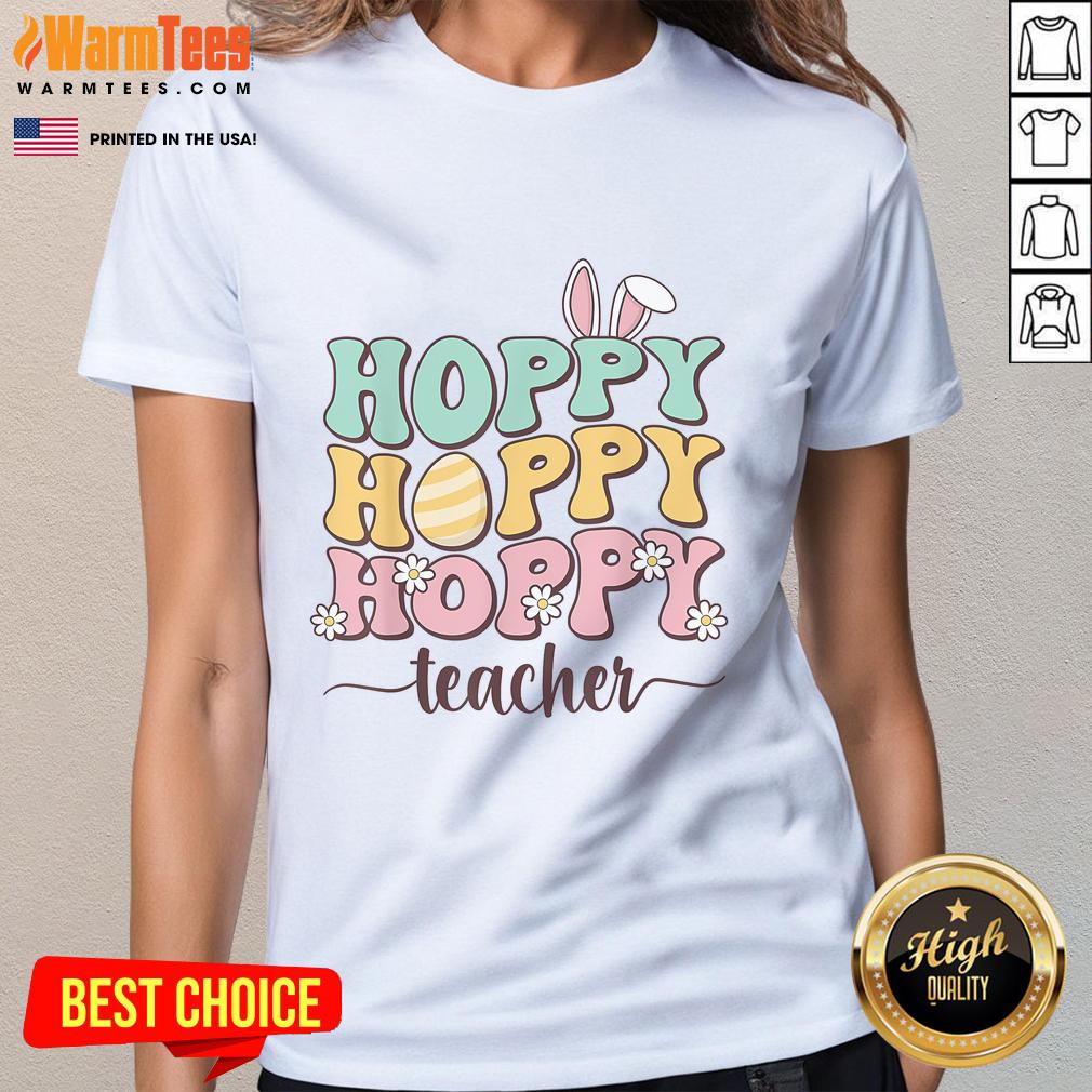 Happy Easter Teacher Bunny Easter Egg Retro Teacher T-Shirt - Image 3