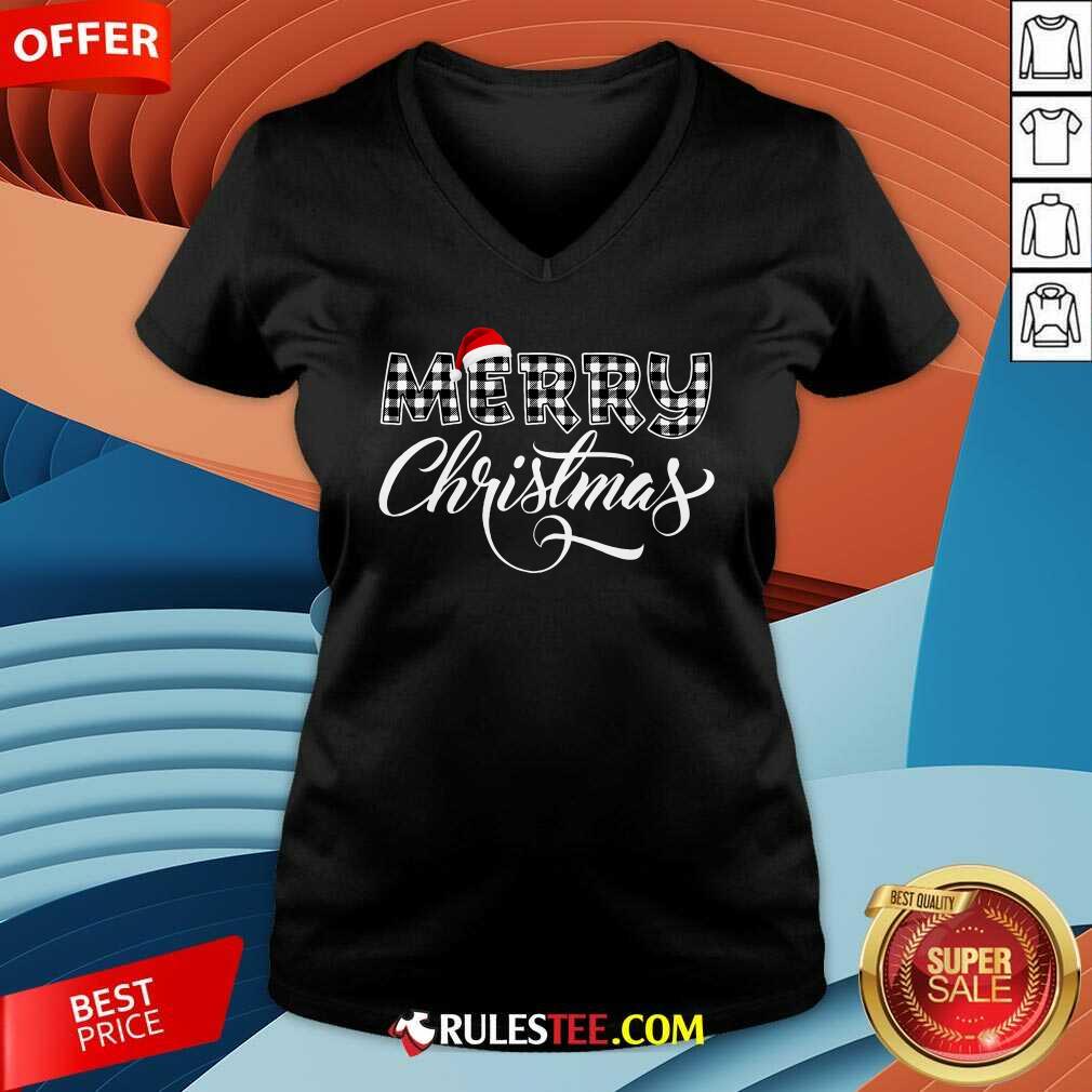 Happy Merry Christmas Buffalo Black And White Plaid Sueded Cloud Jersey T-Shirt - Image 5