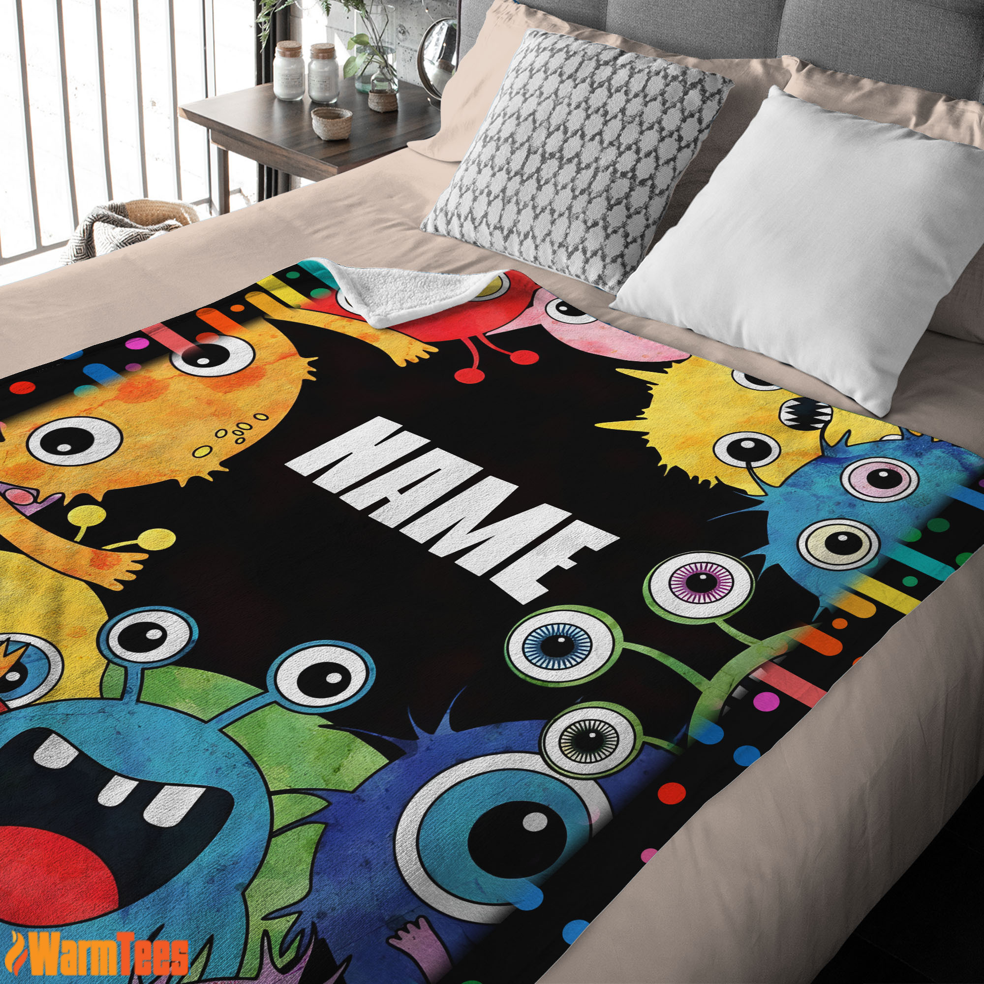 Happy Monster Coloring Blanket Fleece Customized Blanket - Image 2