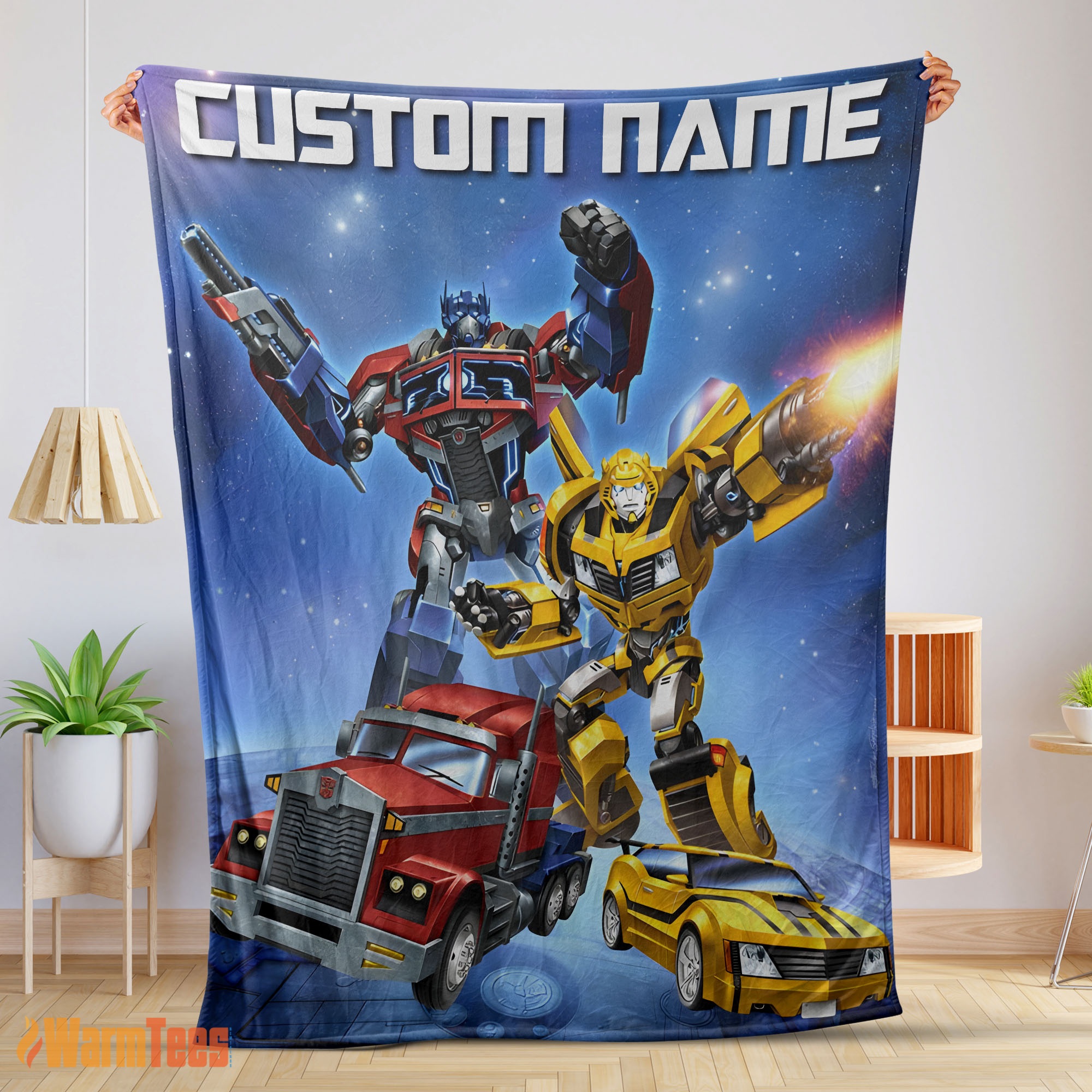 Happy Optimus Prime and Bumblebee Transformers Movie Blanket – Customize Blanket