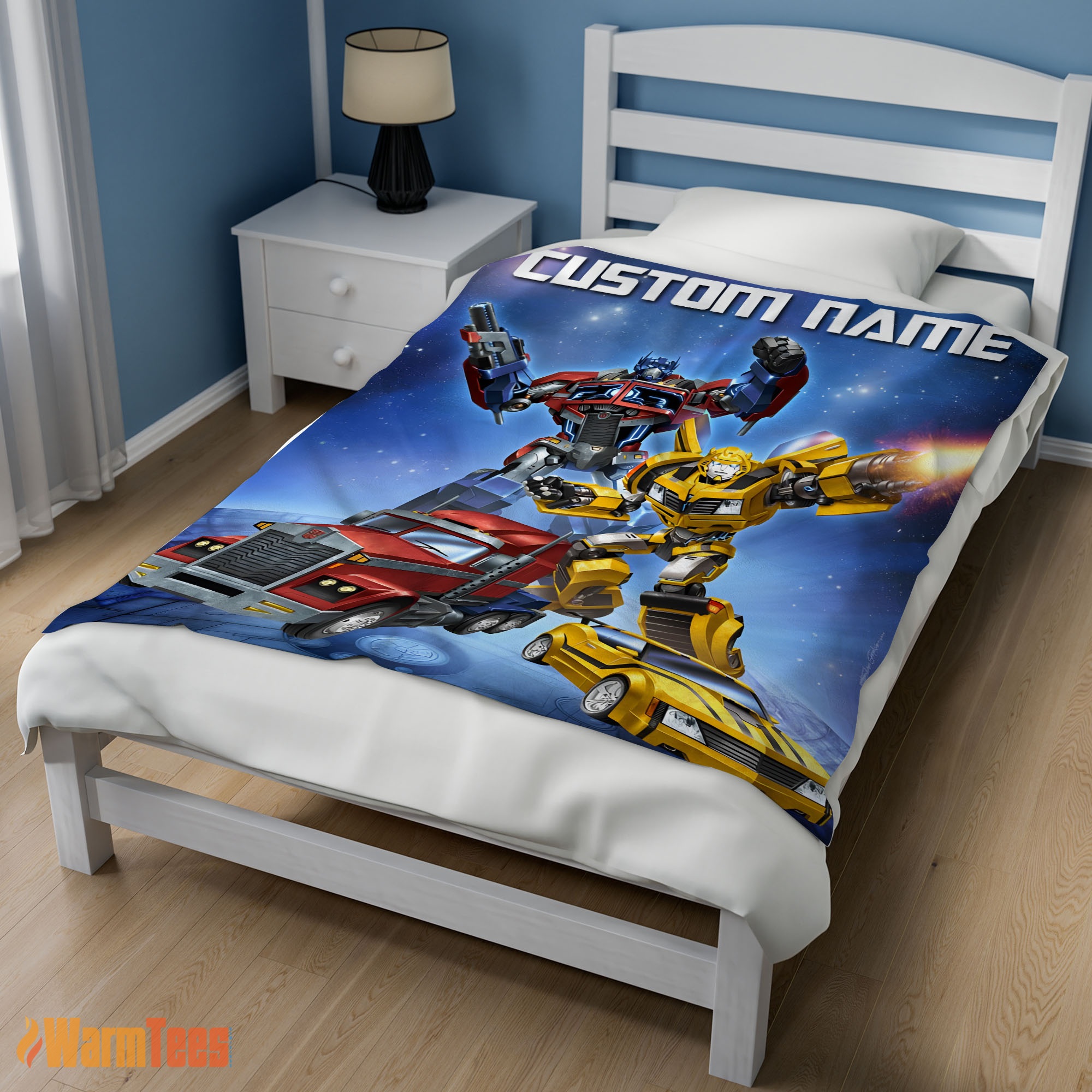 Happy Optimus Prime and Bumblebee Transformers Movie Blanket – Customize Blanket - Image 3