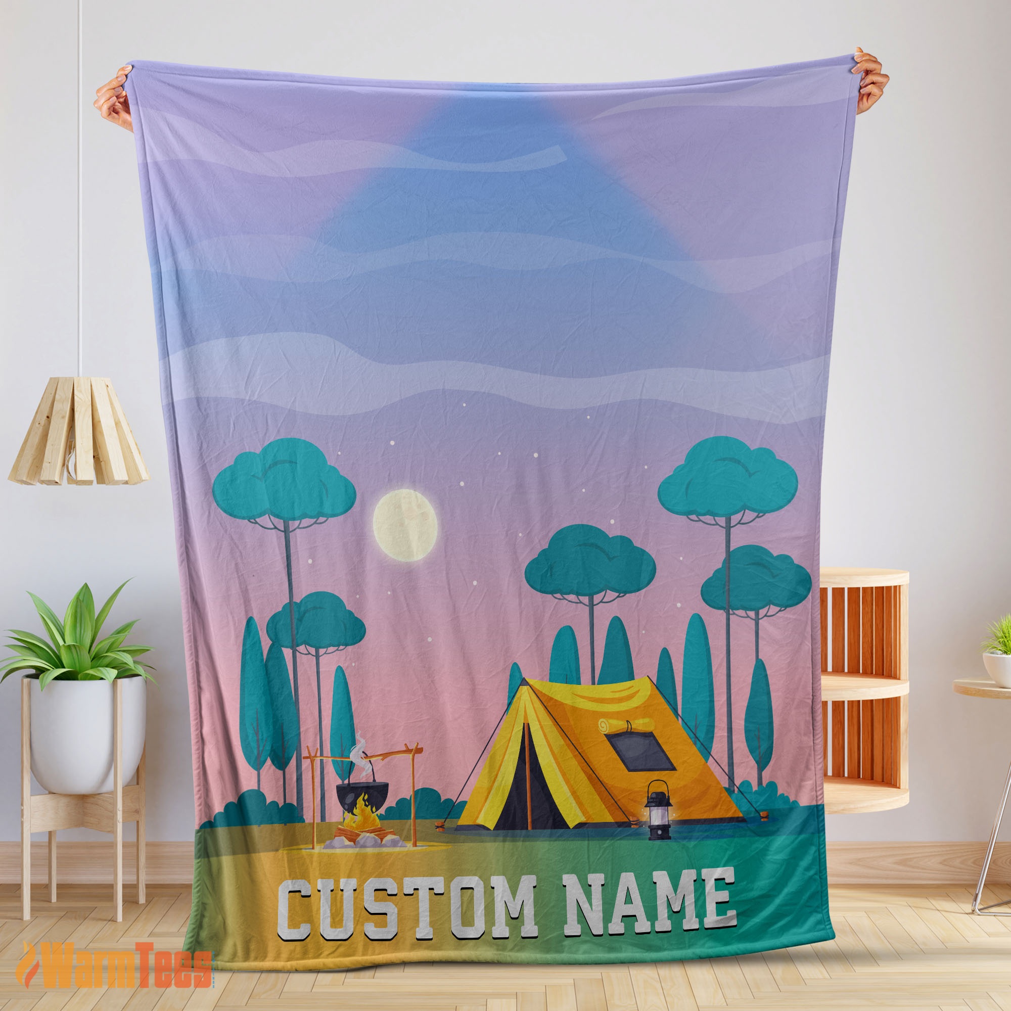 Happy Outdoor Adult Kid Colorful Camping Customized Blanket