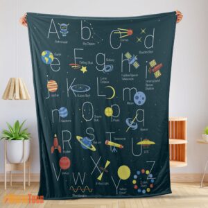 Happy Outer Space Alphabet Poster Cute A To Z Astronomy Fleece Blanket
