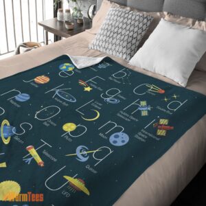 Alternative view of Happy Outer Space Alphabet Poster Cute A To Z Astronomy Fleece Blanket
