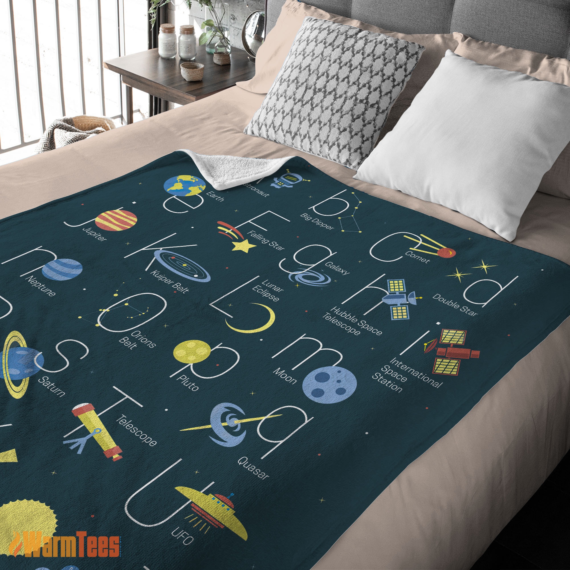 Happy Outer Space Alphabet Poster Cute A To Z Astronomy Fleece Blanket - Image 2