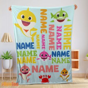 Happy Personalized Baby Shark Blanket Fleece Customized Blanket