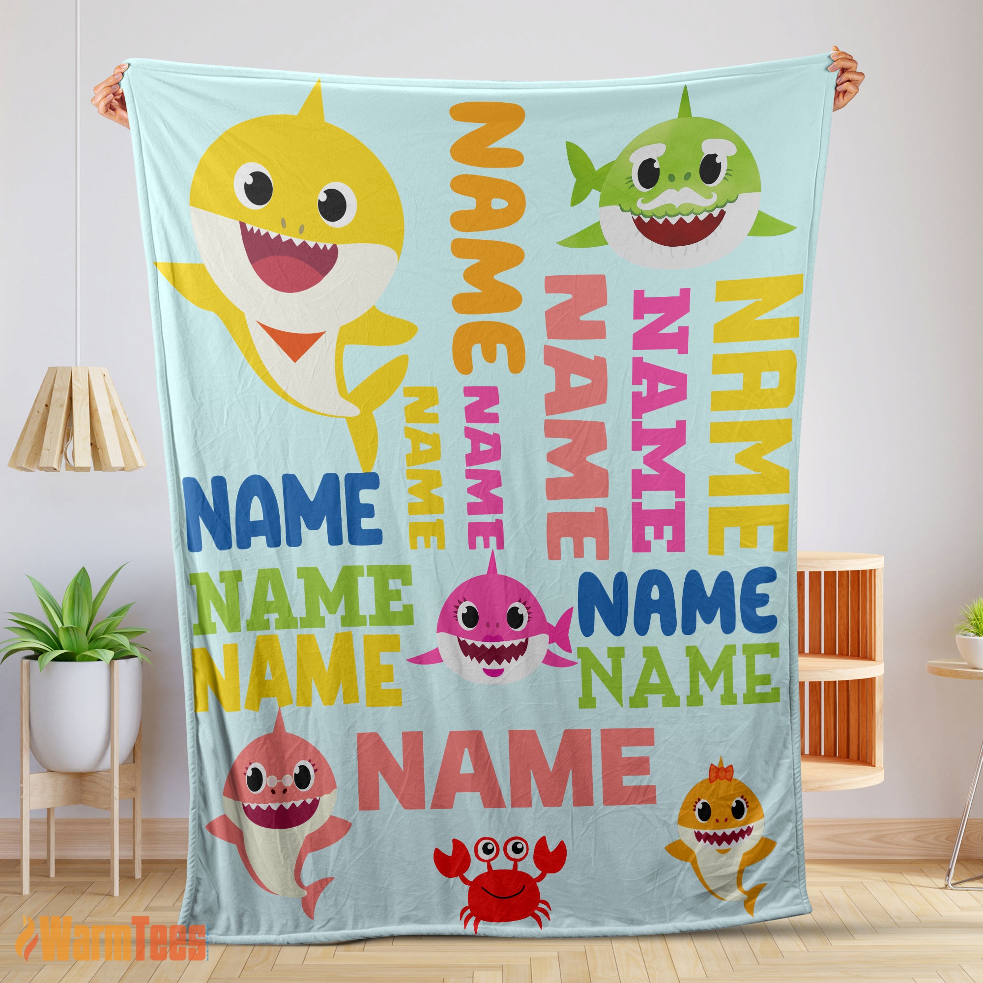 Happy Personalized Baby Shark Blanket Fleece Customized Blanket