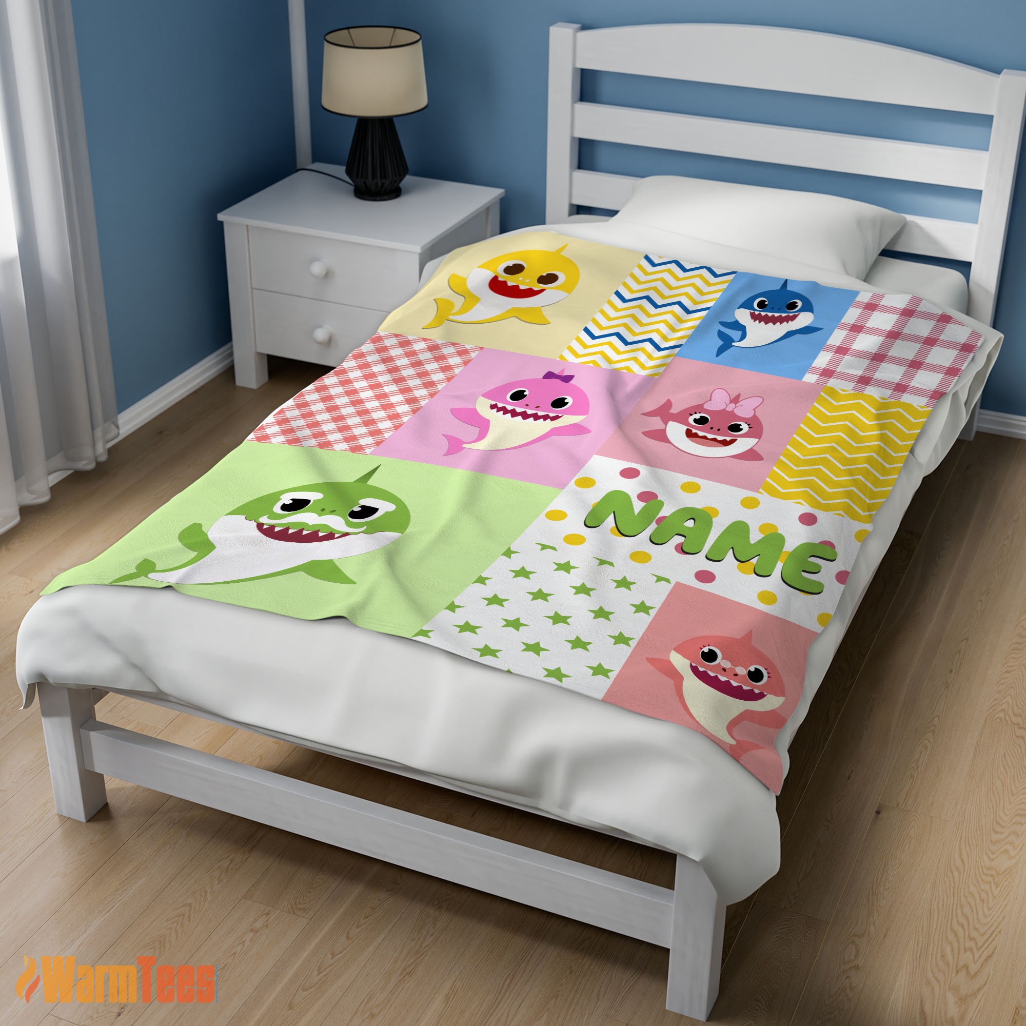 Happy Personalized Colorful Baby Shark Blanket Fleece Customized Blanket - Image 3
