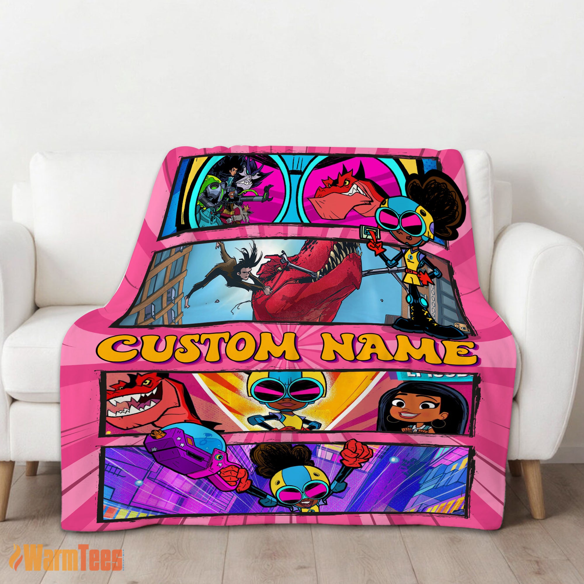 Happy Prehistoric Adventure Girl Warrior Blanket – Customize Blanket - Image 2