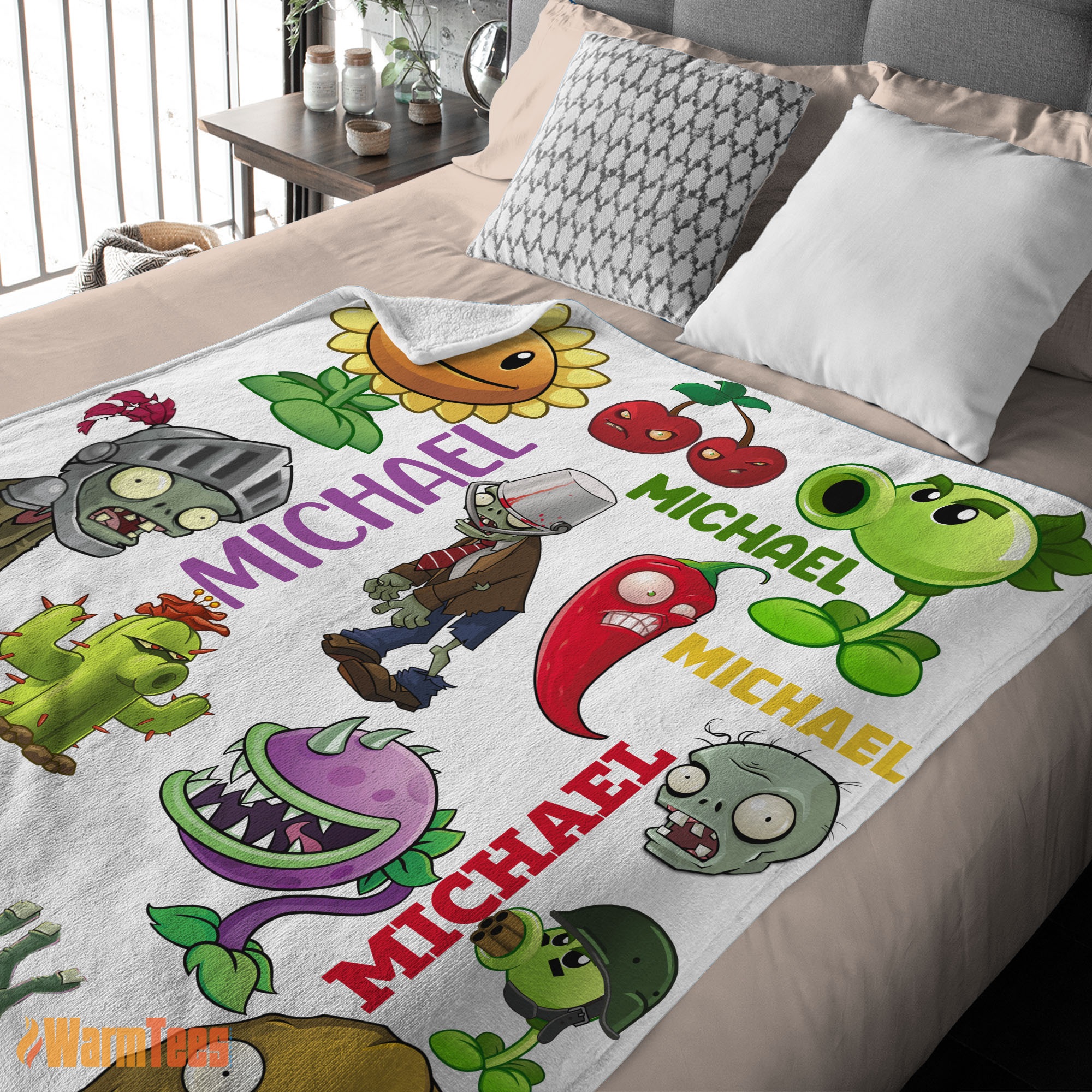 Happy Pretty Plants Vs Zombies Characters Blanket Fleece Customized Blanket - Image 2