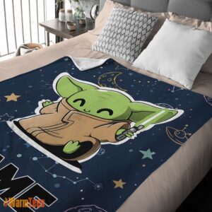Alternative view of Happy Star Wars Baby Yoda Astronomy Blanket Fleece Customized Blanket