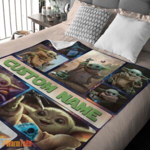 Alternative view of Happy Star Wars Baby Yoda Collage Blanket Fleece Customized Blanket