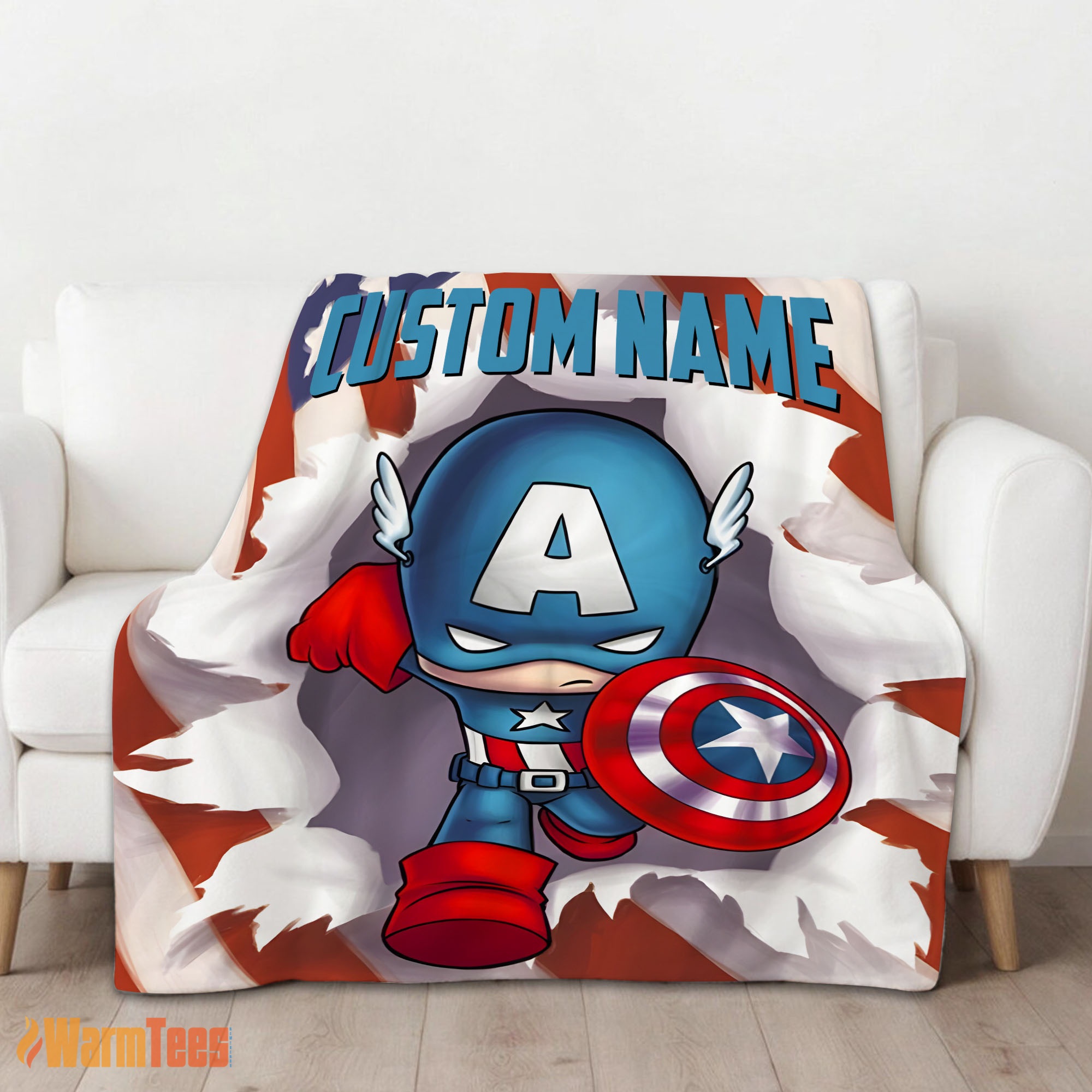 Happy Superhero Marvel Avenger Chibi Captain America Blanket Fleece Customized Blanket - Image 2