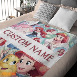 Alternative view of Happy The Little Mermaid Blanket Ariel Princess Fleece Family Princess Customized Blanket