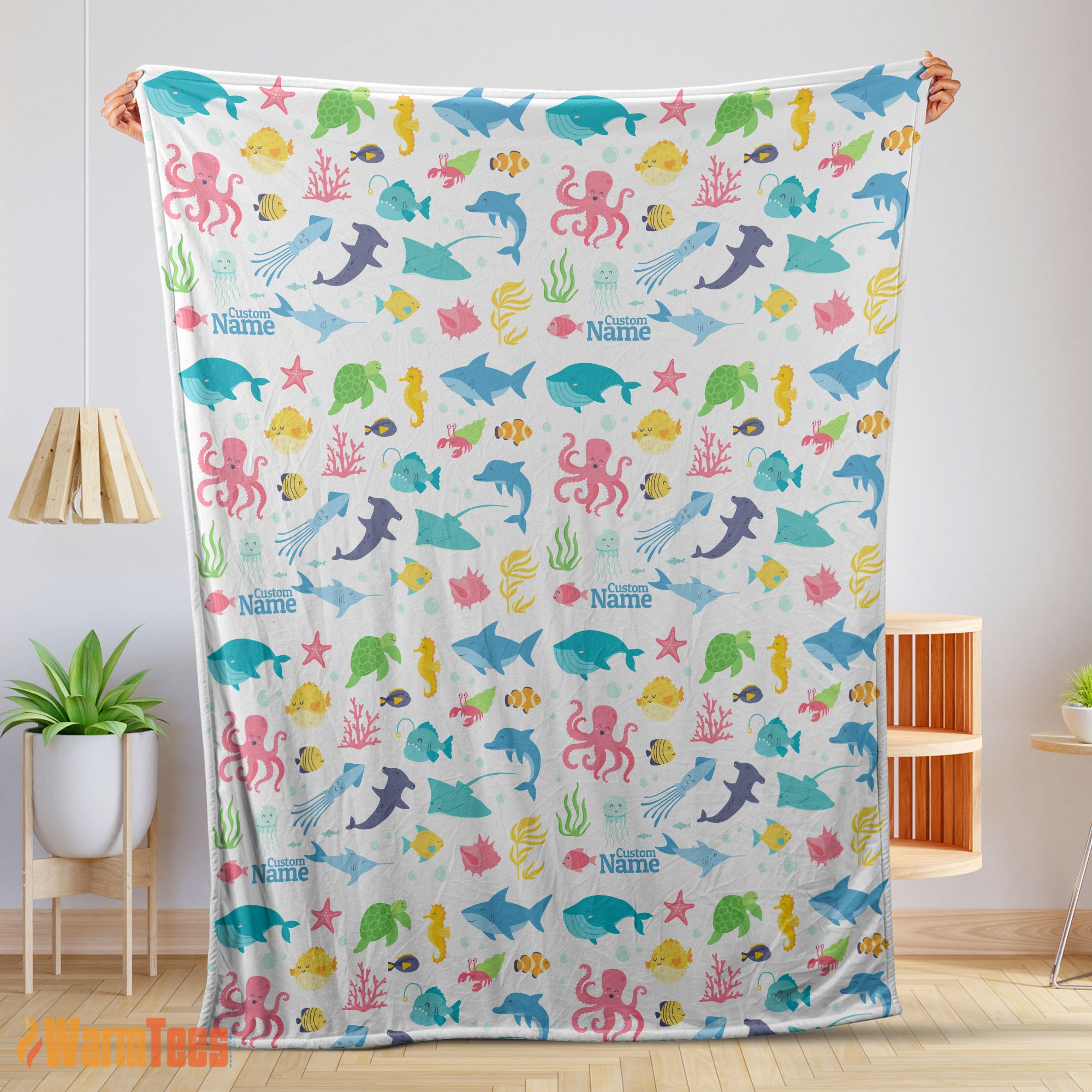 Happy Under The Sea Pattern Blanket Fleece Customized Blanket