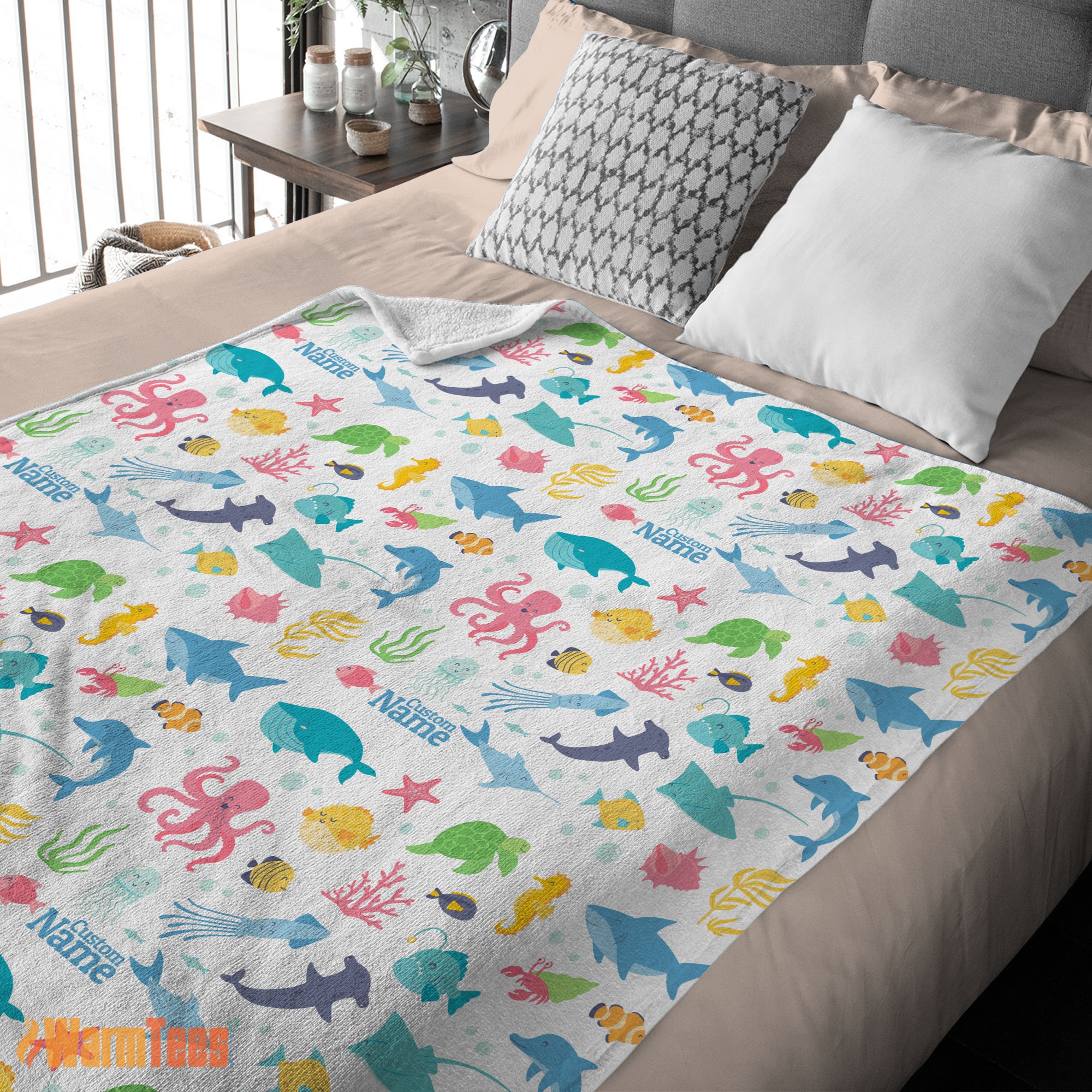 Happy Under The Sea Pattern Blanket Fleece Customized Blanket - Image 2