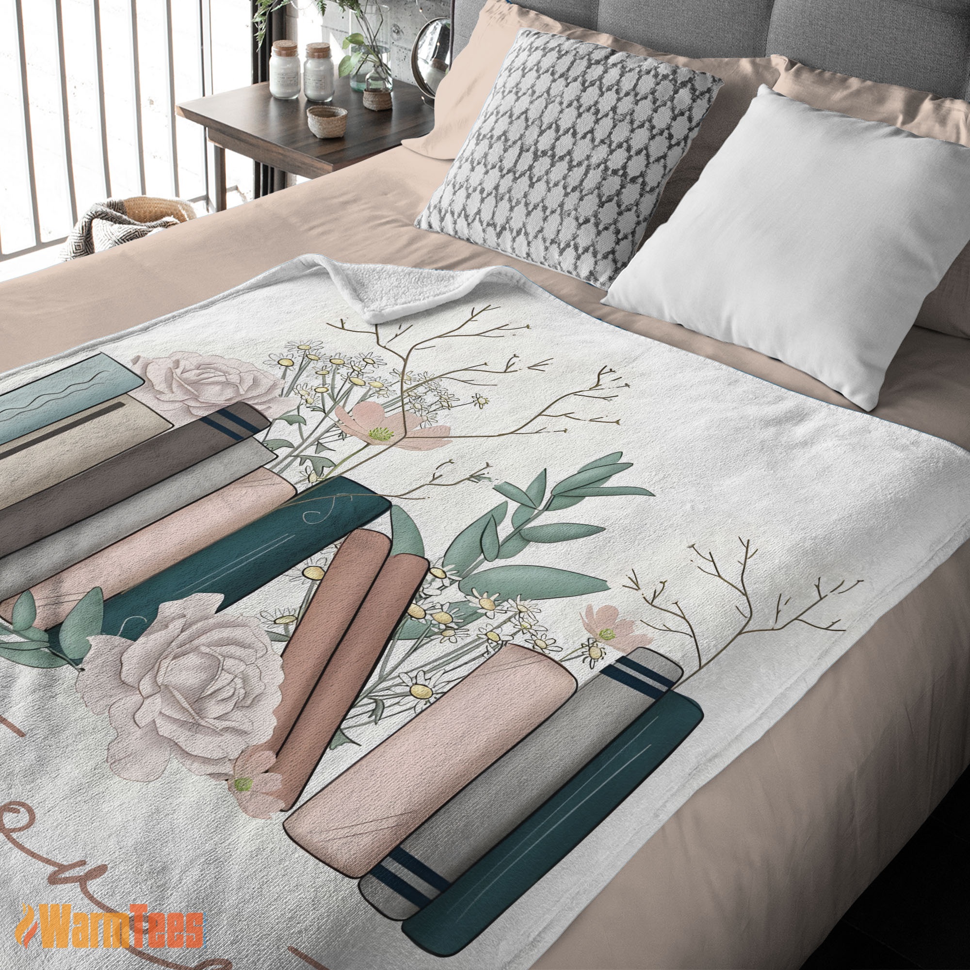 Happy Vintage Floral Book Lover Blanket Fleece - Image 2