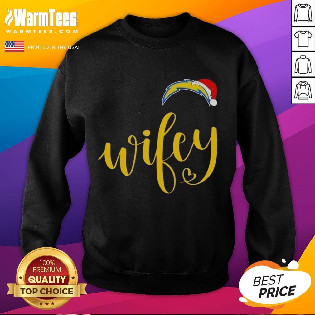 Happy Wifey Los Angeles Chargers Santa Hat Merry Christmas T-Shirt - Image 5