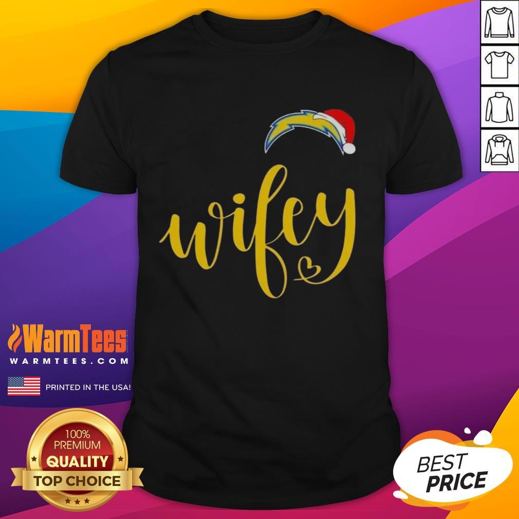 Happy Wifey Los Angeles Chargers Santa Hat Merry Christmas T-Shirt