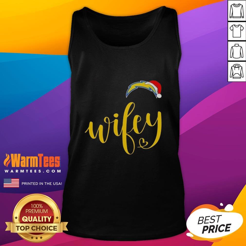 Happy Wifey Los Angeles Chargers Santa Hat Merry Christmas T-Shirt - Image 4