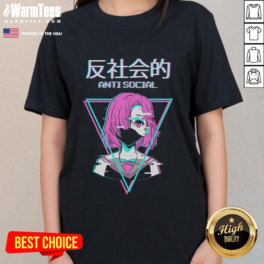 Hot Antisocial Vaporwave Anime Girl Japanese T-Shirt - Image 3