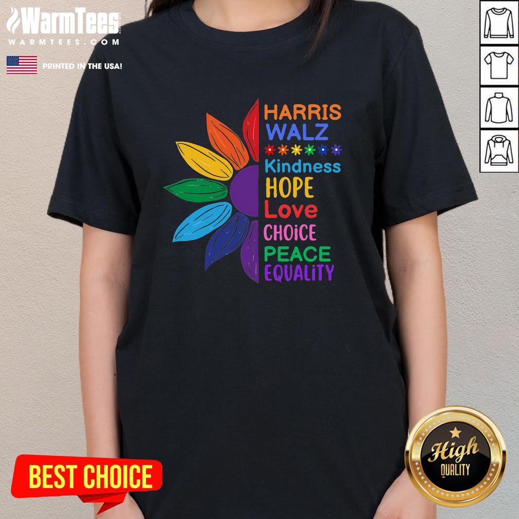 Hot Harris Walz Diversity Rainbow Daisy Sunflower Vote Blue T-Shirt - Image 2