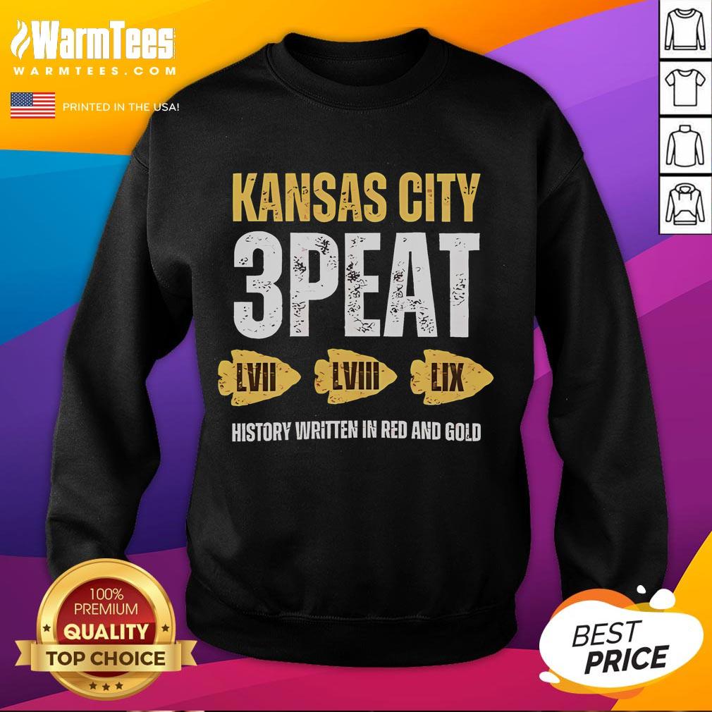 Hot Kansas City 3-Peat Super Bowl Champions History Written In Red And Gold T-Shirt - Image 5