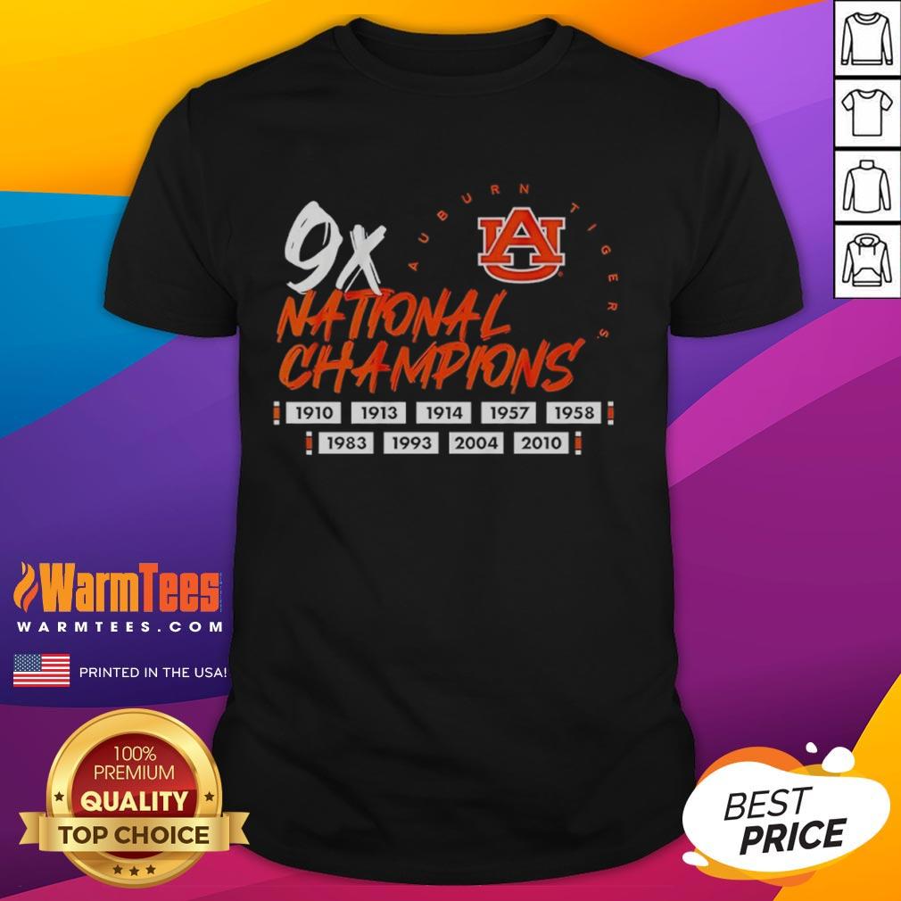 Hot Nine Time National Champions Auburn Tigers Football Logo T-Shirt