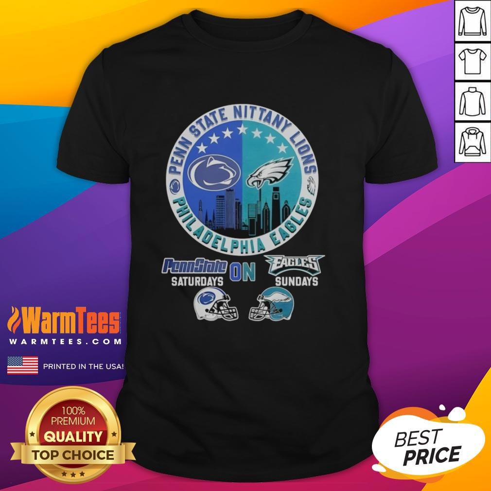 Hot Penn State Nittany Lions On Saturdays And Philadelphia Eagles On Sundays Helmet Logo Mashup T-Shirt