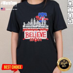 Alternative view of Hot Philadelphia Phillies Skyline Players Name Believe October 2024 T-Shirt