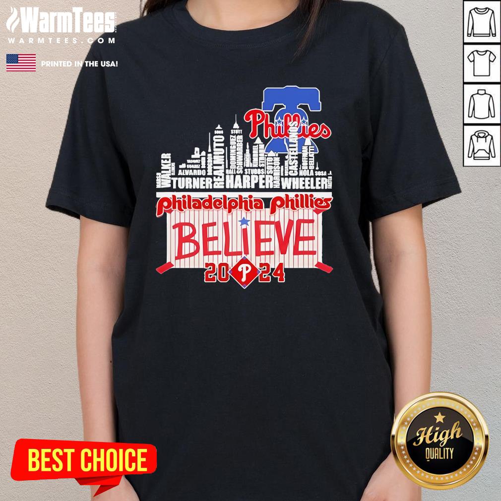Hot Philadelphia Phillies Skyline Players Name Believe October 2024 T-Shirt - Image 2