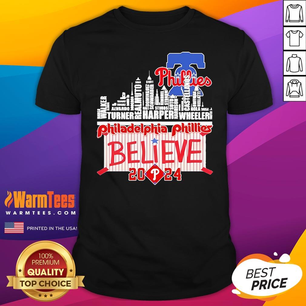 Hot Philadelphia Phillies Skyline Players Name Believe October 2024 T-Shirt