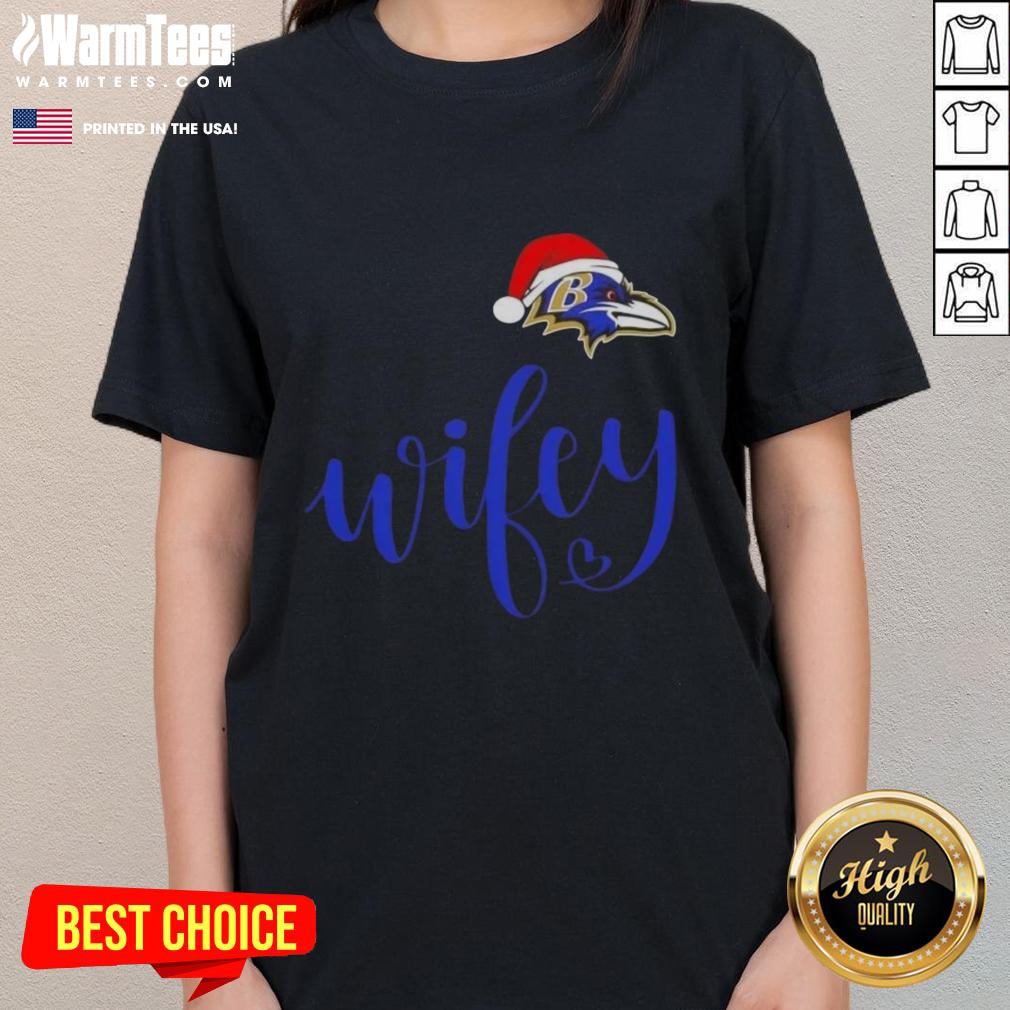 Hot Wifey Baltimore Ravens Santa Hat Merry Christmas T-Shirt - Image 3