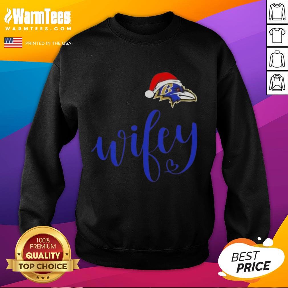 Hot Wifey Baltimore Ravens Santa Hat Merry Christmas T-Shirt - Image 5