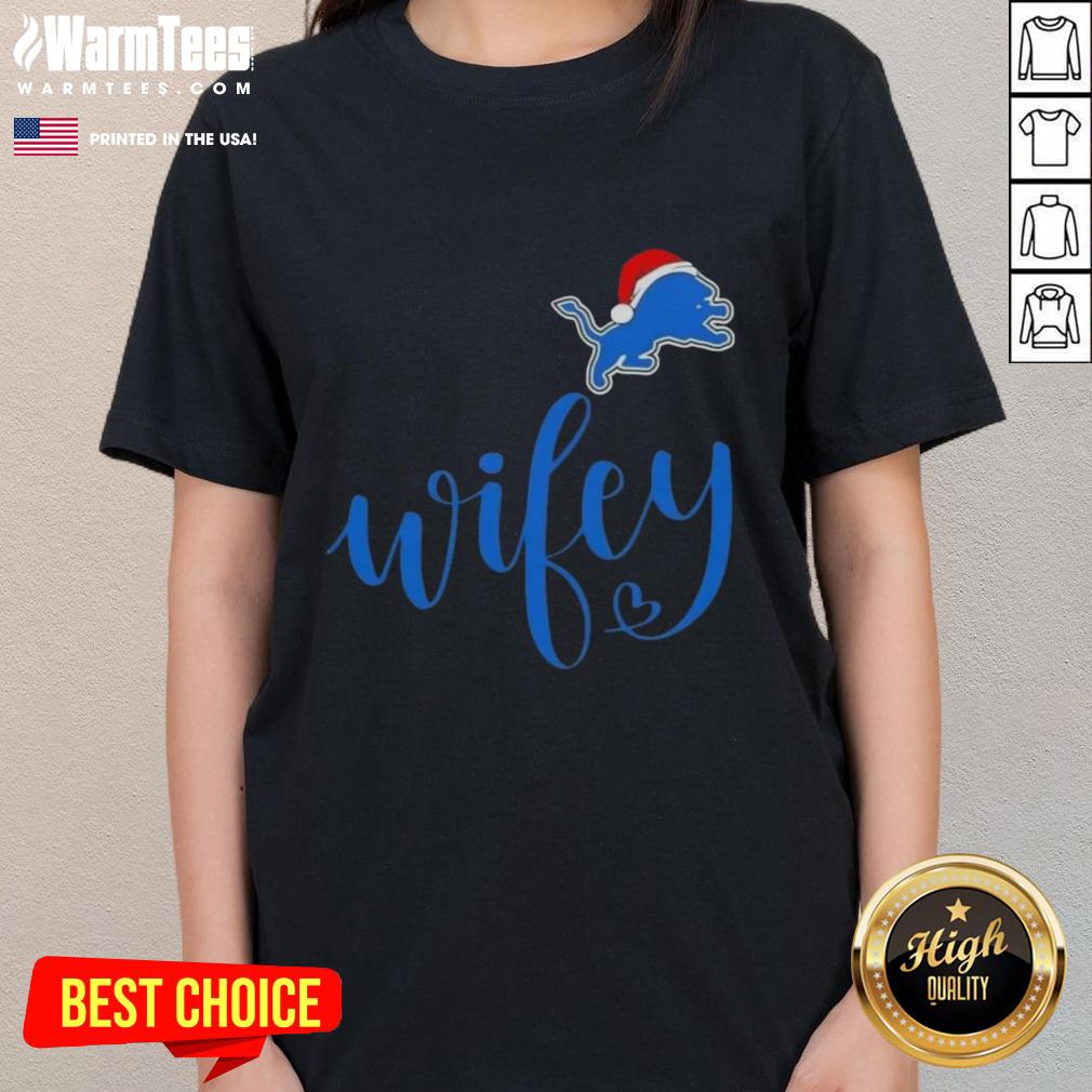 Hot Wifey Detroit Lions Santa Hat Merry Christmas T-Shirt - Image 3